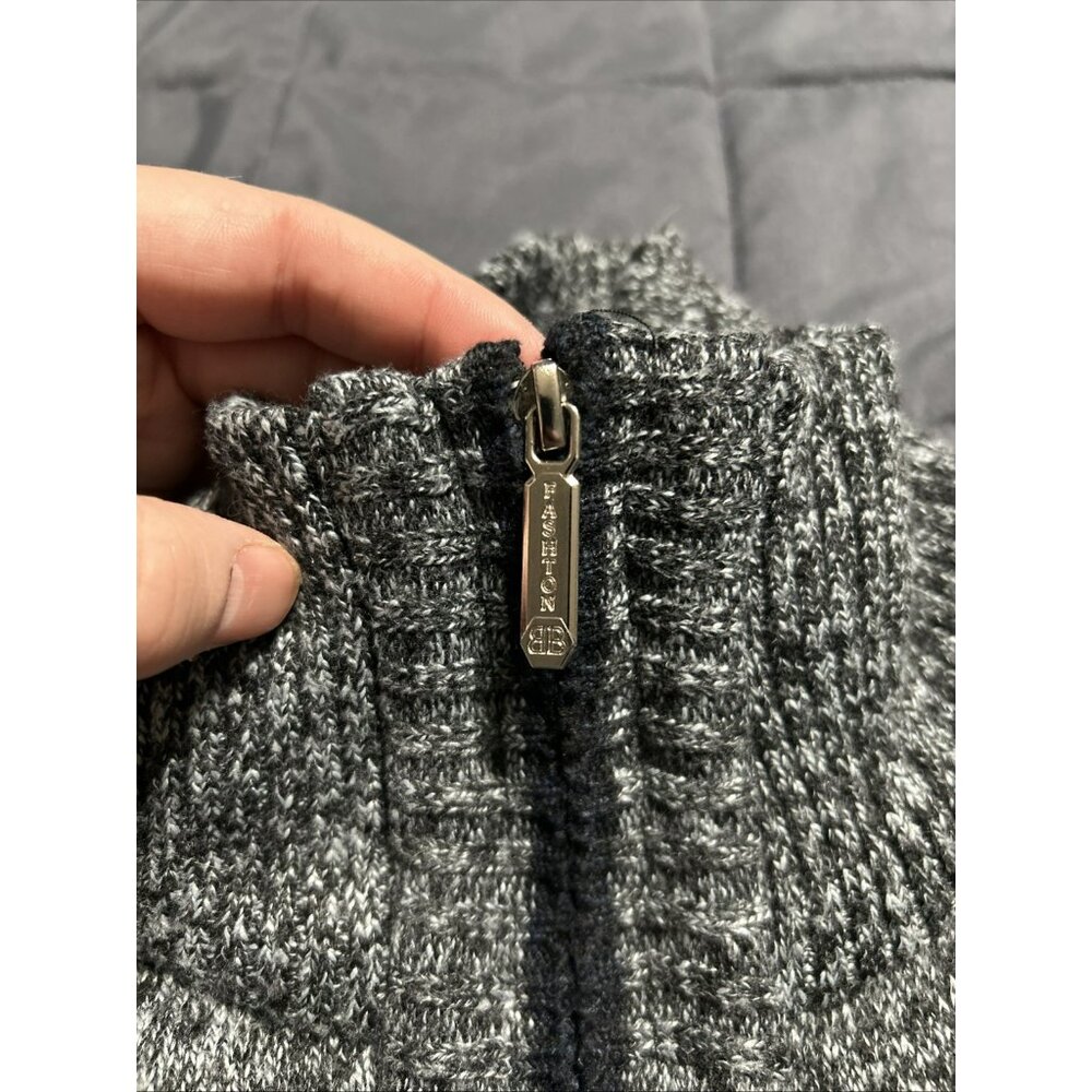 Yeokou Sweater Men L Cashmere Wool Blend Flannel Lined Gray Full Zip Cardigan - Picture 3 of 5